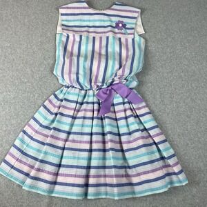 Sylvia‎ Whyte Size 10 Girls Dress Pastel Stripe Sailor Collar Elastic Drop Waist